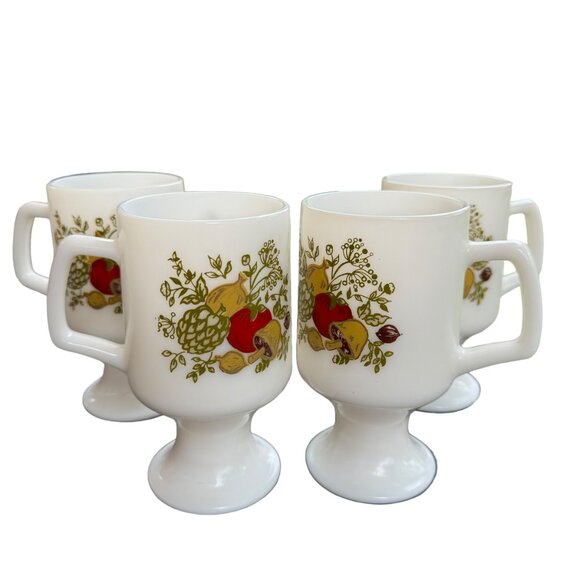 Vtg Corning Spice of Life Footed Mugs Set of 4 Milk Glass Pedestal Grandmugs - Picture 2 of 16